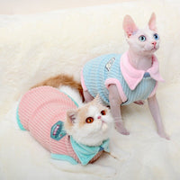HKM-301203 Wool Clothes for Hairless Cats - Autumn & Winter Two-Legged Apparel in Blue and Pink Edges, Sizes XS to XL