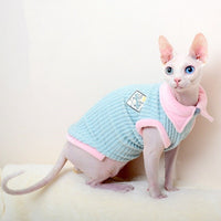 HKM-301203 Wool Clothes for Hairless Cats - Autumn & Winter Two-Legged Apparel in Blue and Pink Edges, Sizes XS to XL