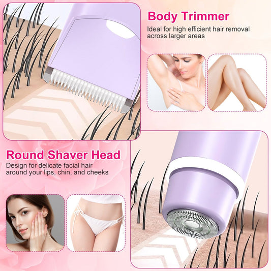 HKM-578835 2-in-1 Bikini Trimmer for Women, Dual Head Cordless Waterproof Shaver with LED Lights, Rechargeable for Body and Face Use