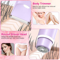 HKM-578835 2-in-1 Bikini Trimmer for Women, Dual Head Cordless Waterproof Shaver with LED Lights, Rechargeable for Body and Face Use
