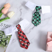 HKM-701971 Adjustable Christmas Dog Necktie with Snowflake Pattern and Red Plaid for Small to Medium Pets