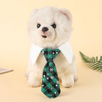 HKM-701971 Adjustable Christmas Dog Necktie with Snowflake Pattern and Red Plaid for Small to Medium Pets