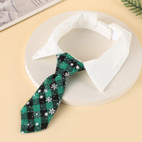 HKM-701971 Adjustable Christmas Dog Necktie with Snowflake Pattern and Red Plaid for Small to Medium Pets