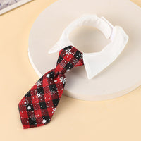 HKM-701971 Adjustable Christmas Dog Necktie with Snowflake Pattern and Red Plaid for Small to Medium Pets