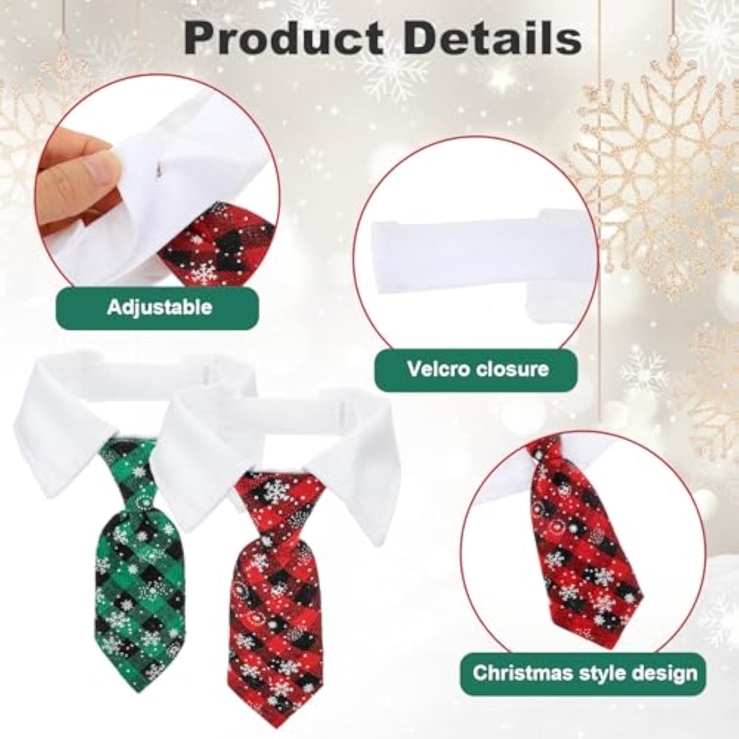 HKM-701971 Adjustable Christmas Dog Necktie with Snowflake Pattern and Red Plaid for Small to Medium Pets