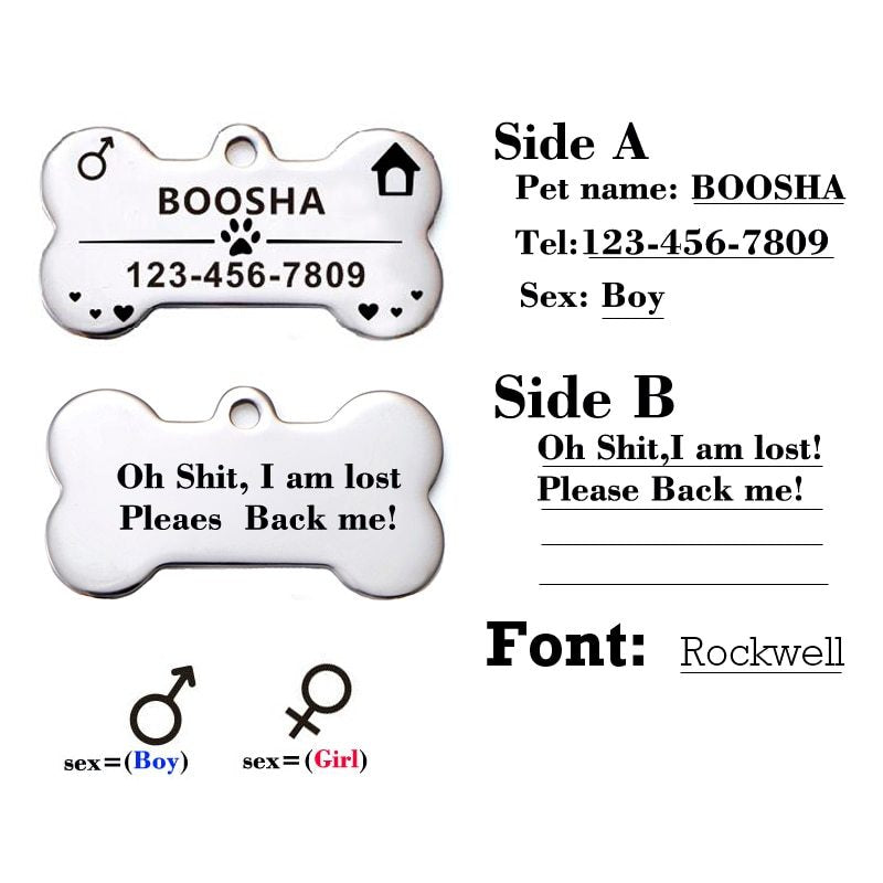 HKM-834835 Personalized Stainless Steel Dog ID Tag with Zircon Pendant