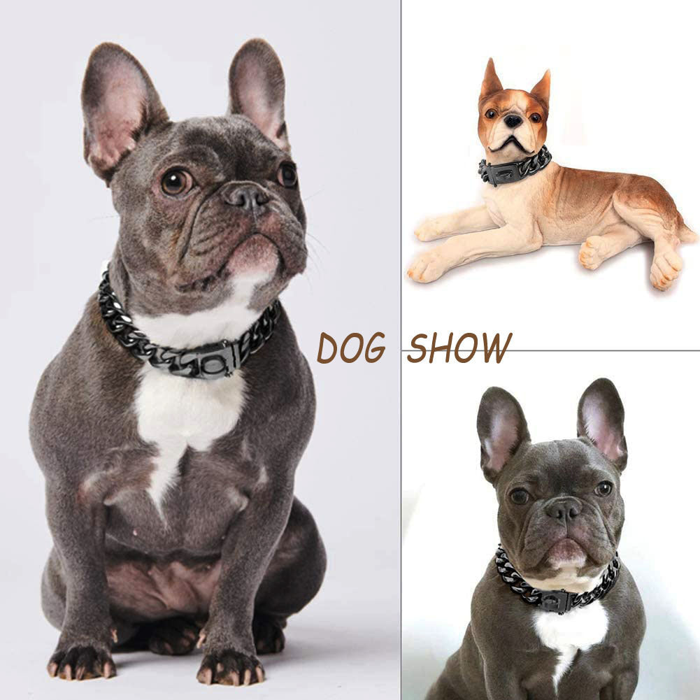 HKM-092883 Durable Stainless Steel Chain Dog Collar for Medium and Large Breeds - Anti-Bite Design, Multiple Sizes Available