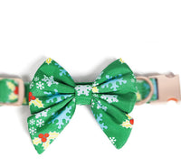 HKM-309075 Pure Cotton Dog Necklace with Removable Bow Tie - Christmas Flower Design, Adjustable Size Options