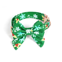 HKM-309075 Pure Cotton Dog Necklace with Removable Bow Tie - Christmas Flower Design, Adjustable Size Options