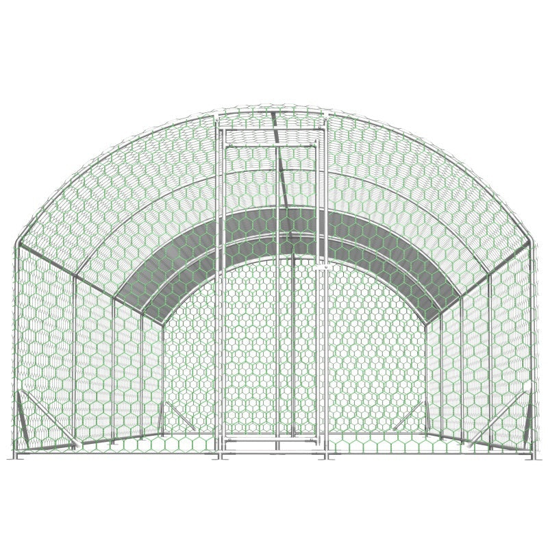 HKM-334547 Large Metal Chicken Coop - 26'x9'x6' Walk-in Poultry Cage with Waterproof Cover for Outdoor Use