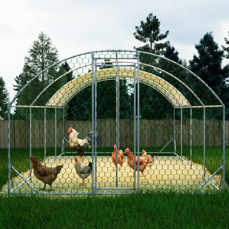 HKM-334547 Large Metal Chicken Coop - 26'x9'x6' Walk-in Poultry Cage with Waterproof Cover for Outdoor Use