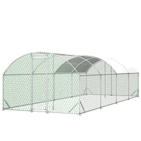 HKM-334547 Large Metal Chicken Coop - 26'x9'x6' Walk-in Poultry Cage with Waterproof Cover for Outdoor Use