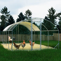 HKM-334547 Large Metal Chicken Coop - 26'x9'x6' Walk-in Poultry Cage with Waterproof Cover for Outdoor Use