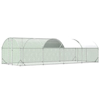 HKM-334547 Large Metal Chicken Coop - 26'x9'x6' Walk-in Poultry Cage with Waterproof Cover for Outdoor Use