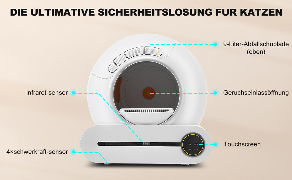 HKM-431699 Self-Cleaning Cat Litter Box with Adaptive Features, 65L Capacity, App Control, Infrared Sensors, and Safety Design