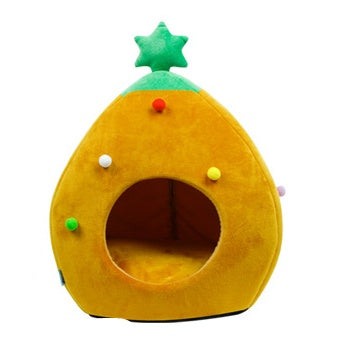 HKM-866259 Cozy Christmas Tree Pet Bed - Warm Winter Nest for Cats and Dogs in Green