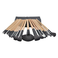 HKM-549011 24-Piece Makeup Cover Brush Set with PU Leather Bag and Wooden Handle