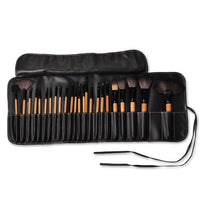 HKM-549011 24-Piece Makeup Cover Brush Set with PU Leather Bag and Wooden Handle
