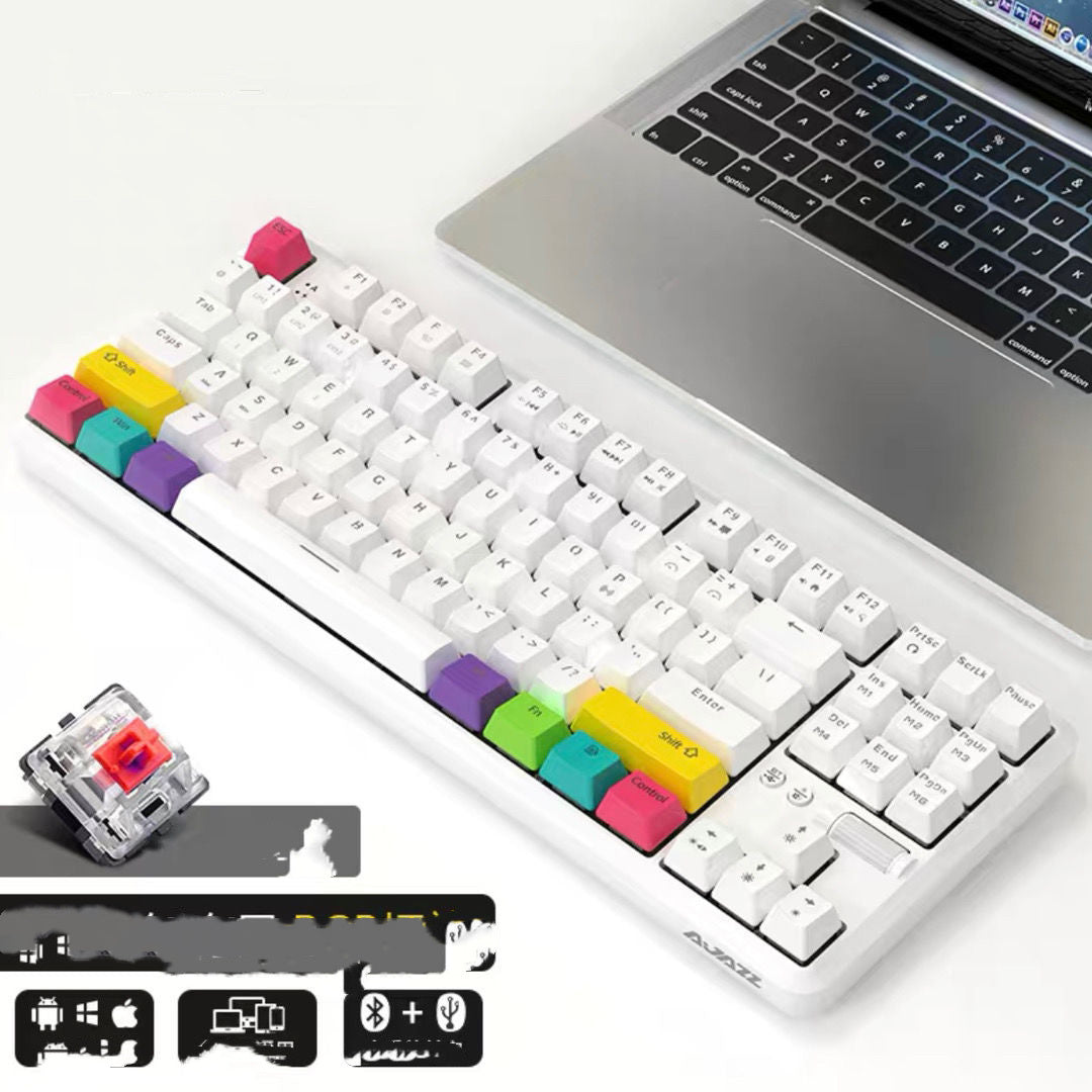 KTX-675091 Wireless Bluetooth Mechanical Keyboard with RGB Backlight - 87 Keys, Ergonomic Design, Dual Mode for Office and Gaming