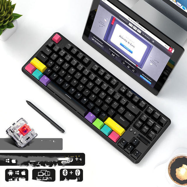 KTX-675091 Wireless Bluetooth Mechanical Keyboard with RGB Backlight - 87 Keys, Ergonomic Design, Dual Mode for Office and Gaming