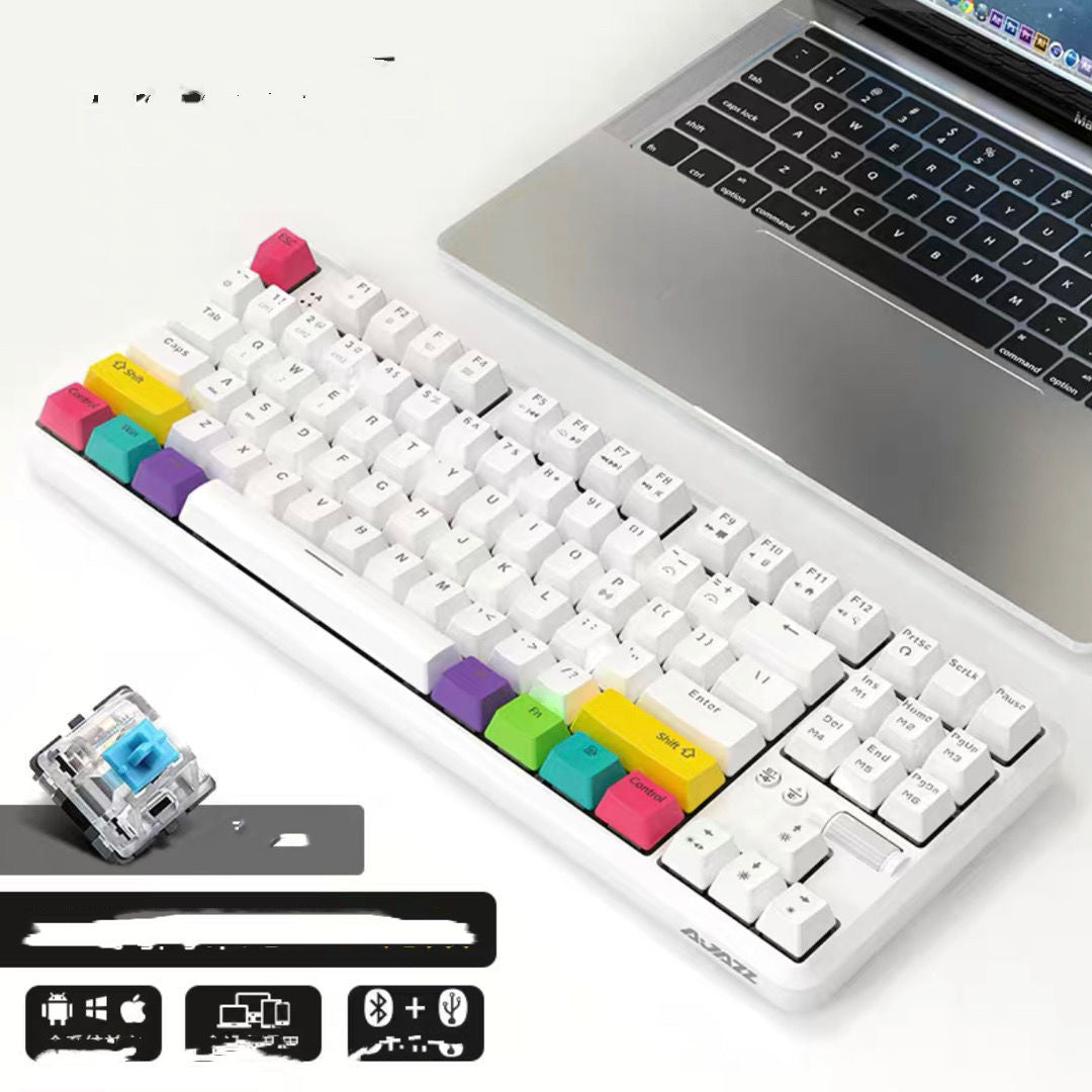 KTX-675091 Wireless Bluetooth Mechanical Keyboard with RGB Backlight - 87 Keys, Ergonomic Design, Dual Mode for Office and Gaming