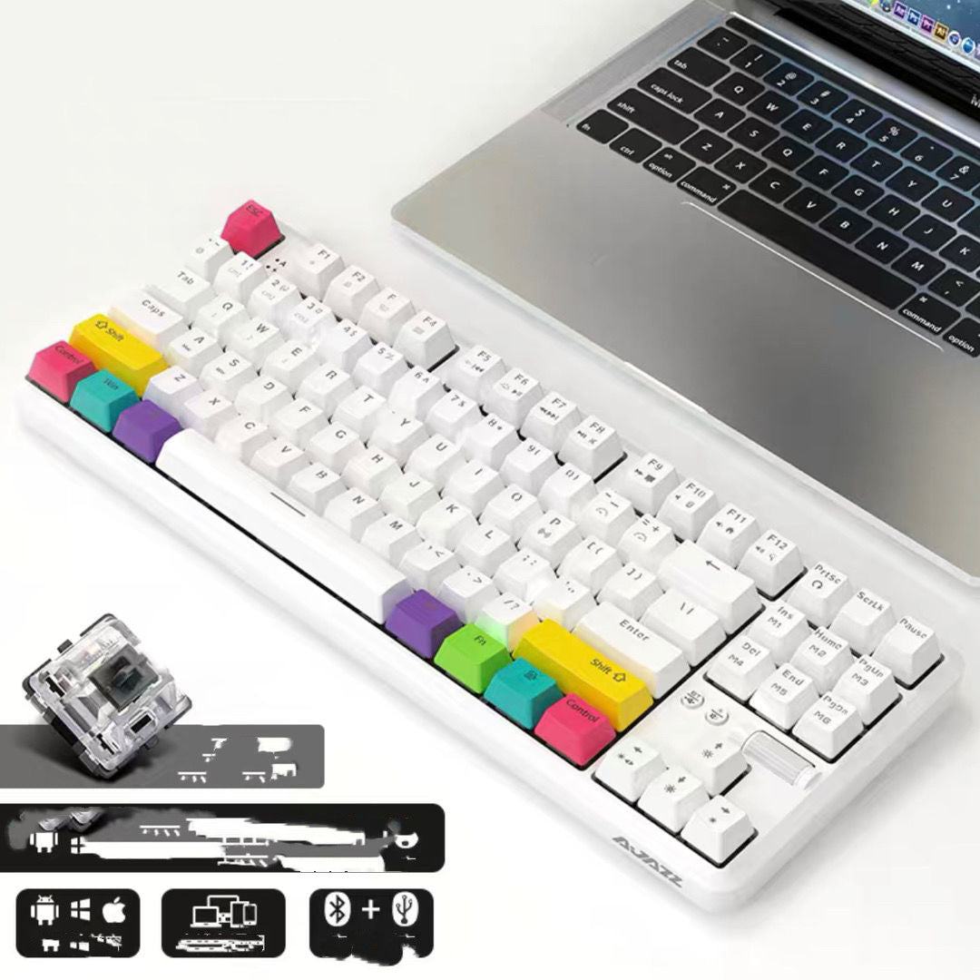 KTX-675091 Wireless Bluetooth Mechanical Keyboard with RGB Backlight - 87 Keys, Ergonomic Design, Dual Mode for Office and Gaming