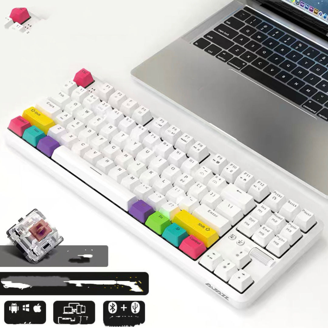 KTX-675091 Wireless Bluetooth Mechanical Keyboard with RGB Backlight - 87 Keys, Ergonomic Design, Dual Mode for Office and Gaming