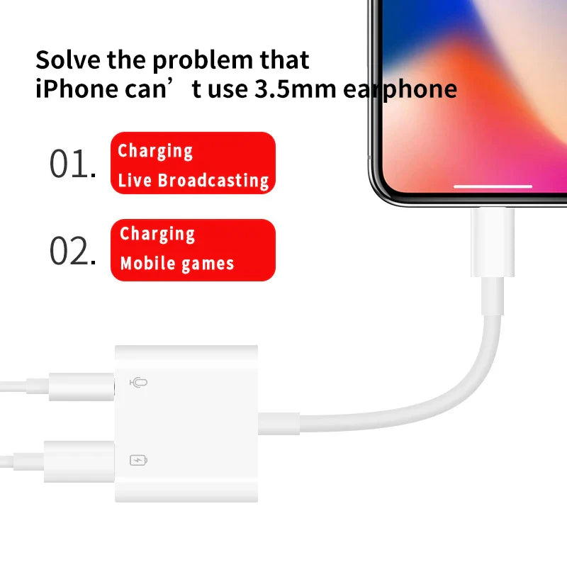 KTX-732051 2-in-1 Audio and Charging Adapter for 3.5mm Headphones and iPhone