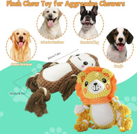 HKM-957331 Squeaky Plush Dog Toys Assorted Set for Medium and Large Dogs - Monkey & Lion Design