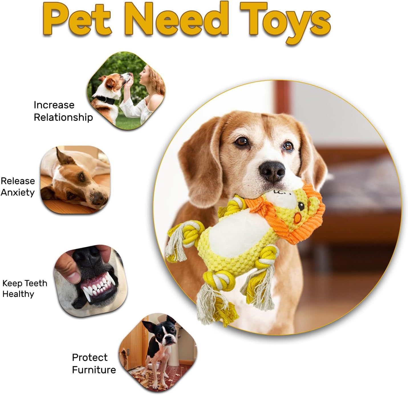 HKM-957331 Squeaky Plush Dog Toys Assorted Set for Medium and Large Dogs - Monkey & Lion Design