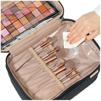 HKM-772307 Double Layer Portable Cosmetics Bag - Waterproof & Breathable Storage Solution in Black and Pink