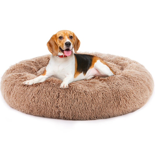 JMT-191562 Plush Faux Fur Cat Bed with Anti-Slip Base, 24-Inch Diameter, Supports Pets Up to 25 lbs