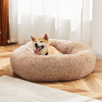 HKM-957651 Plush Faux Fur Cat Bed with Anti-Slip Base, 24-Inch Diameter, Supports Pets Up to 25 lbs