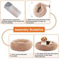 HKM-957651 Plush Faux Fur Cat Bed with Anti-Slip Base, 24-Inch Diameter, Supports Pets Up to 25 lbs
