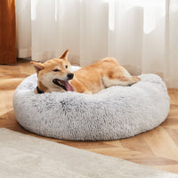 HKM-957651 Plush Faux Fur Cat Bed with Anti-Slip Base, 24-Inch Diameter, Supports Pets Up to 25 lbs