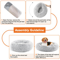 HKM-957651 Plush Faux Fur Cat Bed with Anti-Slip Base, 24-Inch Diameter, Supports Pets Up to 25 lbs