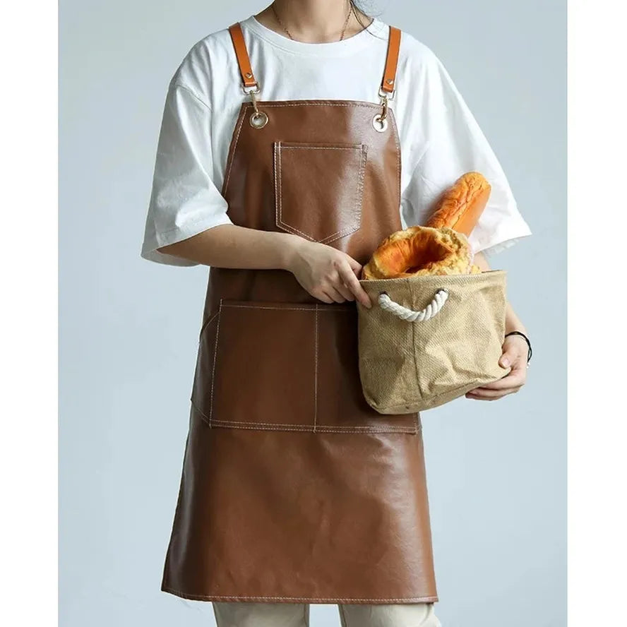 KTX-520659 Heavy-Duty Waxed Canvas Apron with Leather Accents for Kitchen and Work Use 60cm x 75cm Black/Yellow