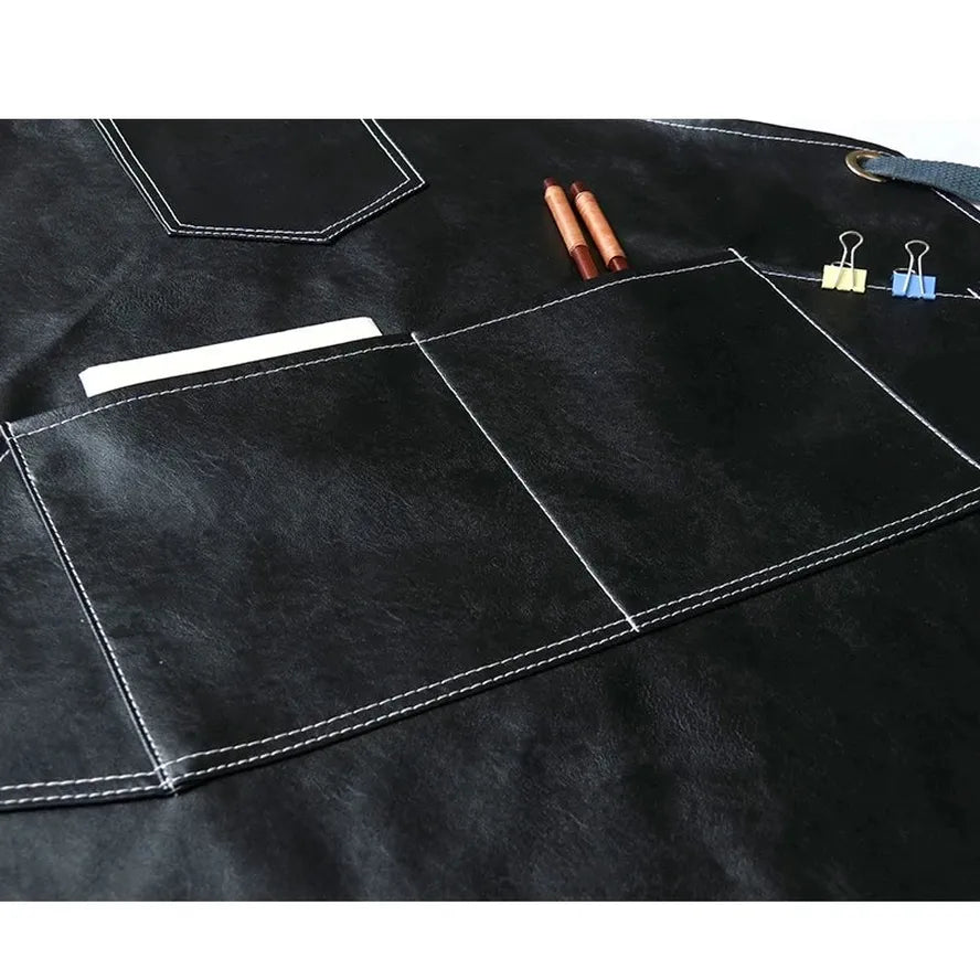 KTX-520659 Heavy-Duty Waxed Canvas Apron with Leather Accents for Kitchen and Work Use 60cm x 75cm Black/Yellow