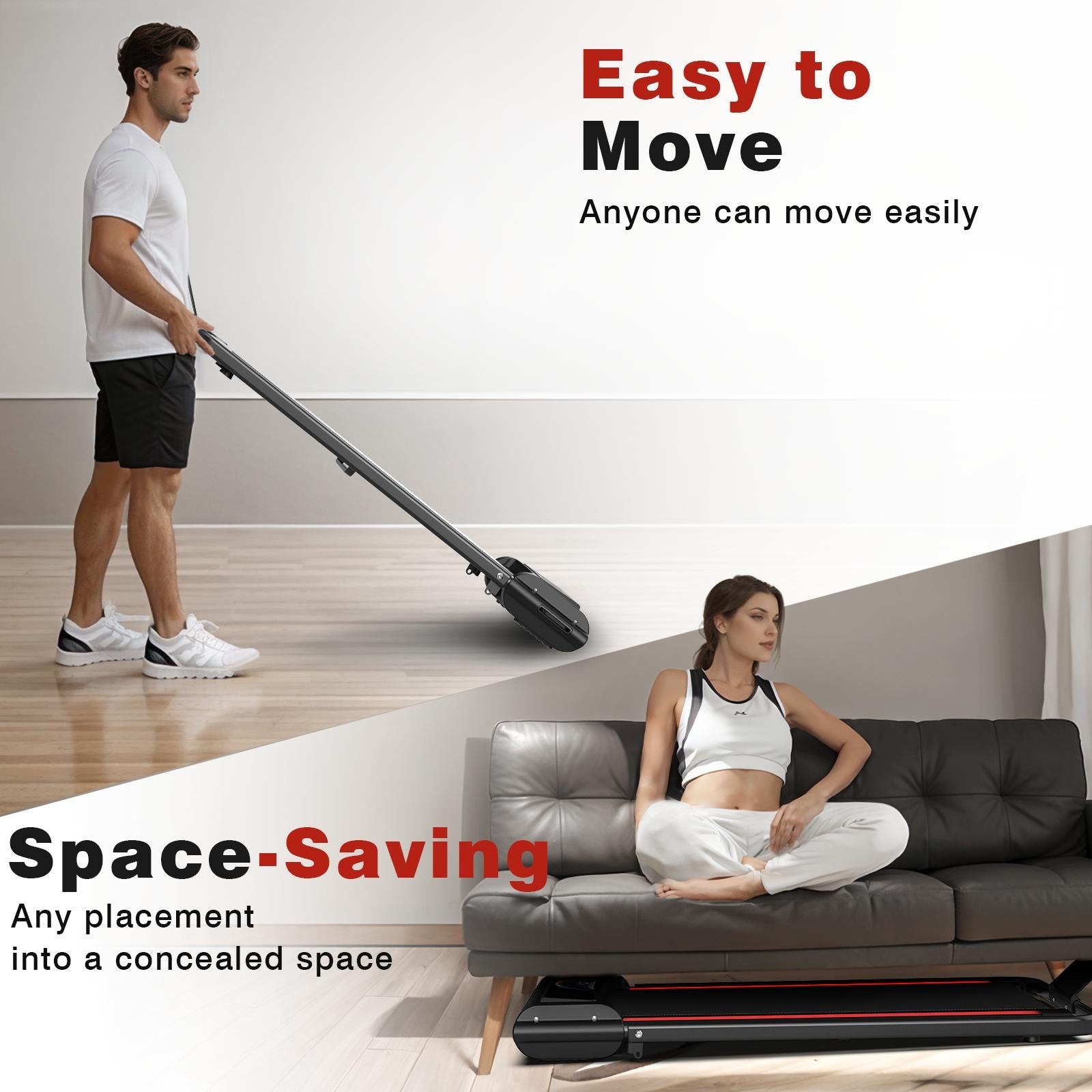 HKM-735379 Compact Home Office Treadmill with Armrests, Silent Motor, 12 Workout Programs, Remote Control, 265 lbs Capacity