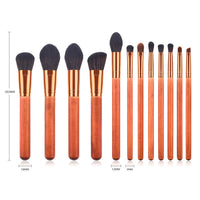 HKM-739027 12-Piece Red Makeup Brush Set with Wooden Handles and Nylon Bristles