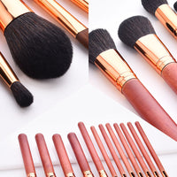 HKM-739027 12-Piece Red Makeup Brush Set with Wooden Handles and Nylon Bristles