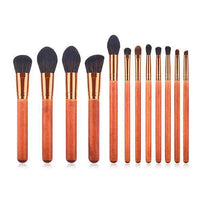 HKM-739027 12-Piece Red Makeup Brush Set with Wooden Handles and Nylon Bristles