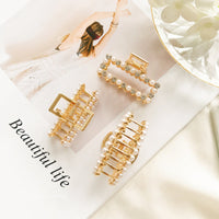 HKM-197139 Alloy Claw Clip in Peach Heart Pearl and Fan Shape for Women
