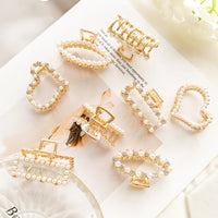 HKM-197139 Alloy Claw Clip in Peach Heart Pearl and Fan Shape for Women