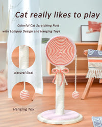 HKM-773907 Indoor Cat Scratching Post with Hanging Ball - Sturdy and Stable Base for Small and Large Cats