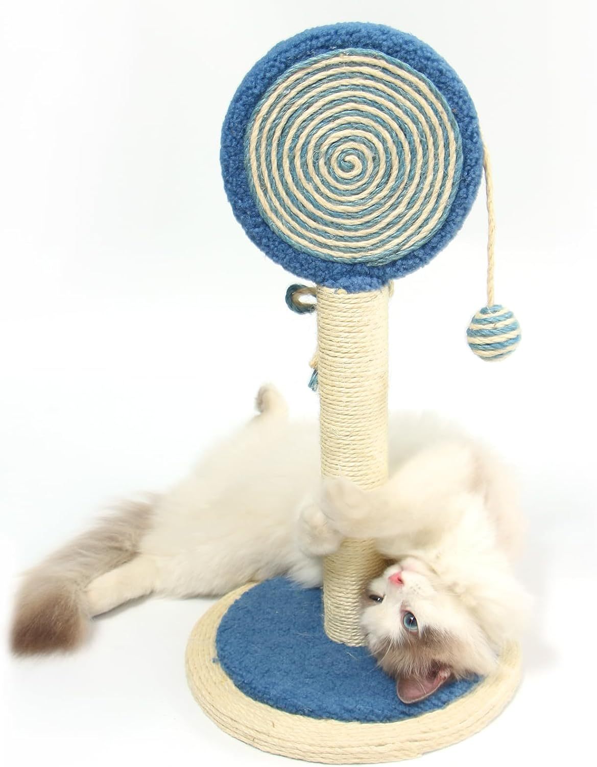 HKM-773907 Indoor Cat Scratching Post with Hanging Ball - Sturdy and Stable Base for Small and Large Cats