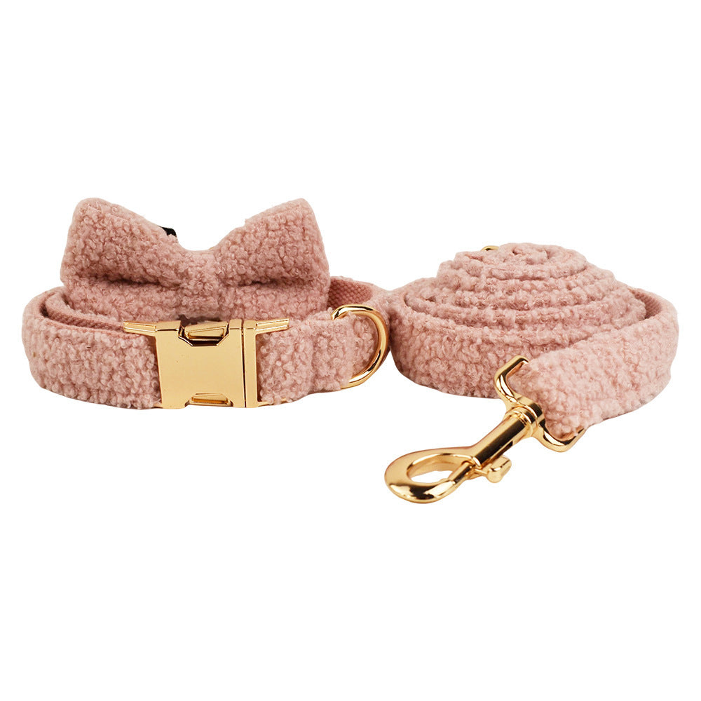 HKM-415443 Three-Piece Set: Fabric Dog Collar with Leash and Bow Accessories