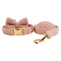 HKM-415443 Three-Piece Set: Fabric Dog Collar with Leash and Bow Accessories