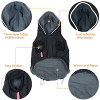HKM-736723 Reflective Black Cotton Coat for Dogs - Warm Winter Apparel in Various Sizes