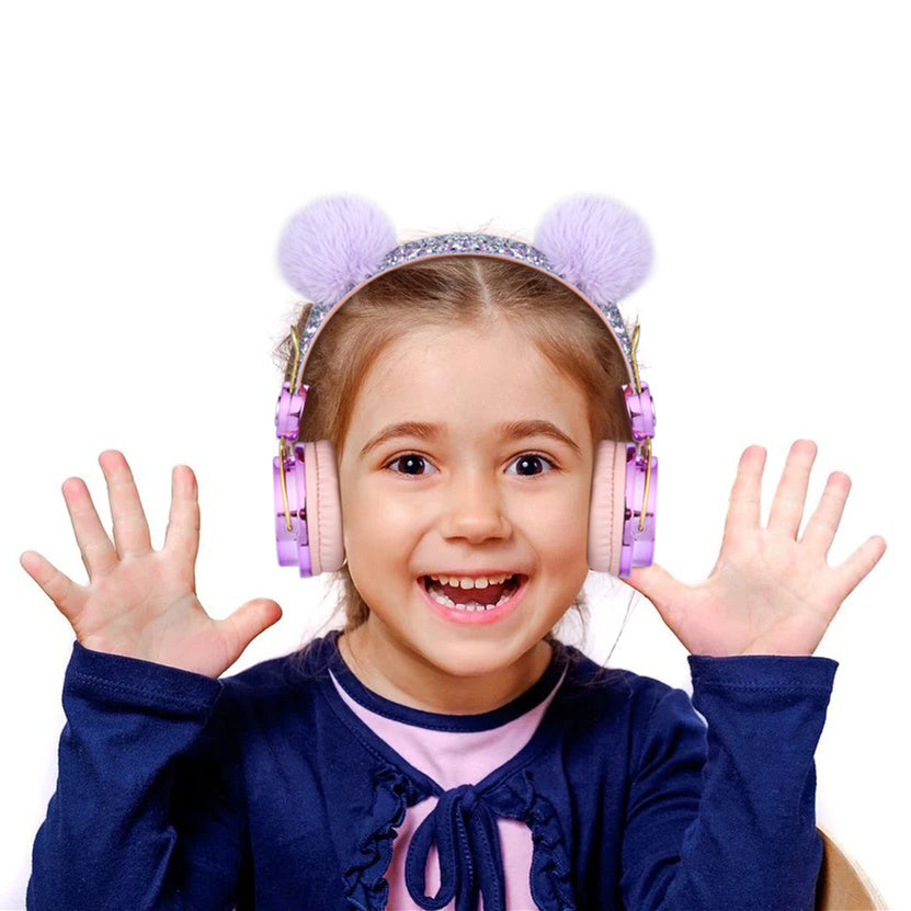 KTX-456723 Unicorn Cartoon Anime-Inspired Children's Headphones with Diamond Accents